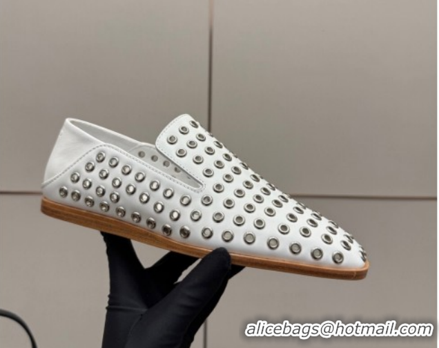 Grade Quality Jimmy Choo Eliot Slippers Flat in Nappa Leather with Eyelets White 1210090