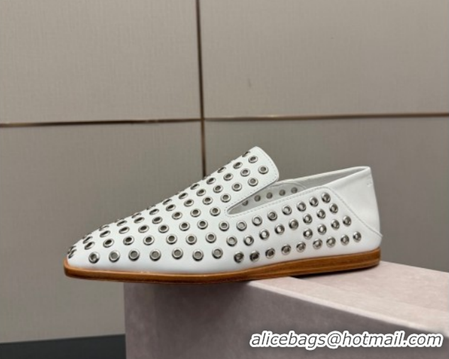 Grade Quality Jimmy Choo Eliot Slippers Flat in Nappa Leather with Eyelets White 1210090