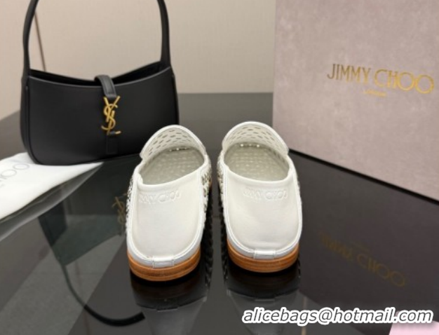 Grade Quality Jimmy Choo Eliot Slippers Flat in Nappa Leather with Eyelets White 1210090