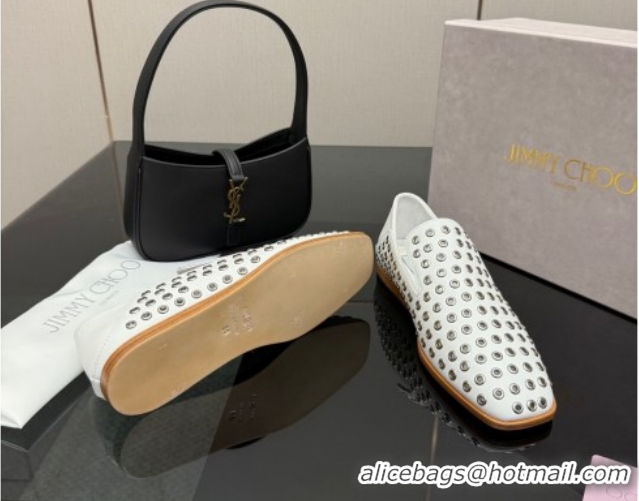 Grade Quality Jimmy Choo Eliot Slippers Flat in Nappa Leather with Eyelets White 1210090
