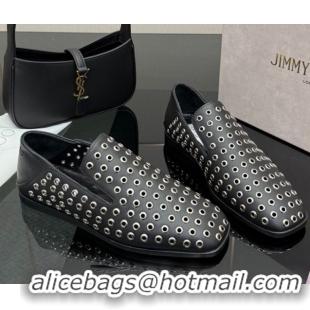 Best Product Jimmy Choo Eliot Slippers Flat in Nappa Leather with Eyelets Black 1210091