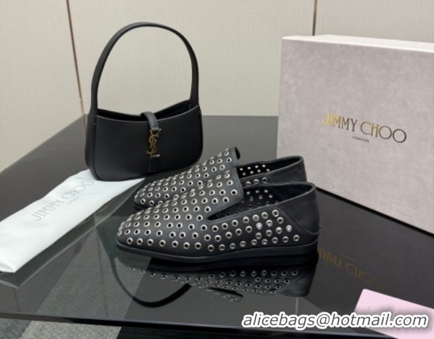 Best Product Jimmy Choo Eliot Slippers Flat in Nappa Leather with Eyelets Black 1210091