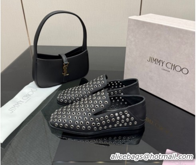 Best Product Jimmy Choo Eliot Slippers Flat in Nappa Leather with Eyelets Black 1210091