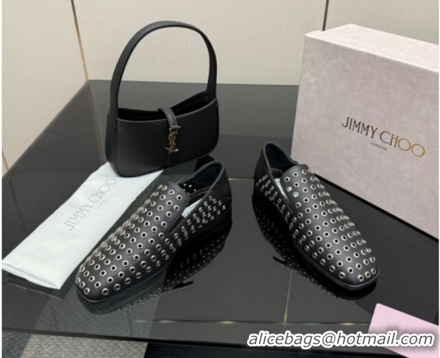 Best Product Jimmy Choo Eliot Slippers Flat in Nappa Leather with Eyelets Black 1210091