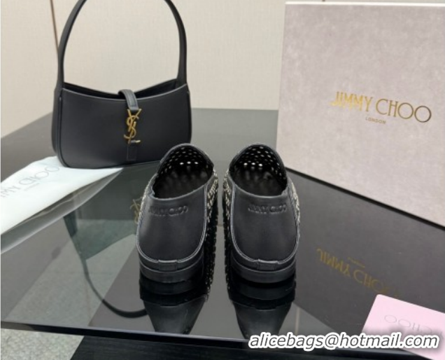 Best Product Jimmy Choo Eliot Slippers Flat in Nappa Leather with Eyelets Black 1210091