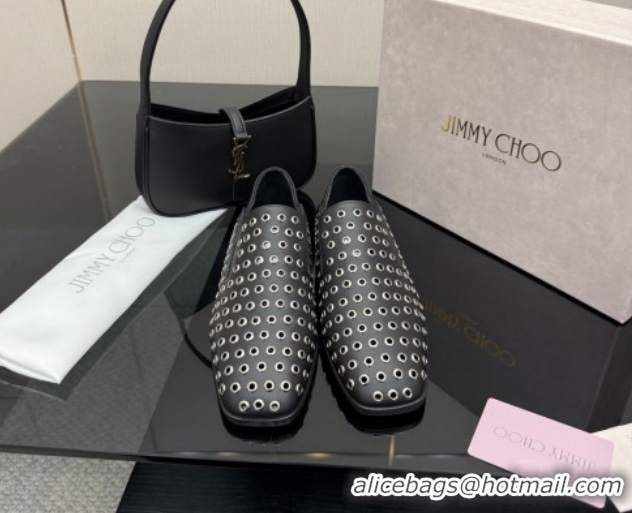 Best Product Jimmy Choo Eliot Slippers Flat in Nappa Leather with Eyelets Black 1210091