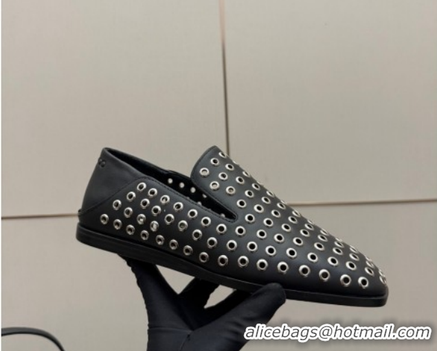 Best Product Jimmy Choo Eliot Slippers Flat in Nappa Leather with Eyelets Black 1210091