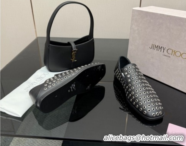 Best Product Jimmy Choo Eliot Slippers Flat in Nappa Leather with Eyelets Black 1210091