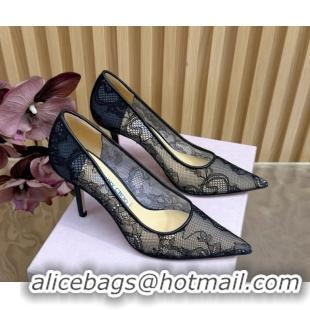 Buy Discount Jimmy Choo Romy Pumps 8.5cm in Lace Mesh Black 1210092