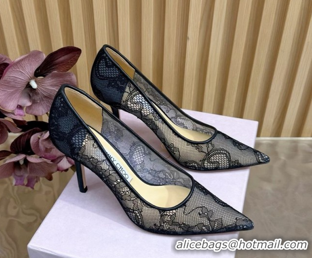 Buy Discount Jimmy Choo Romy Pumps 8.5cm in Lace Mesh Black 1210092