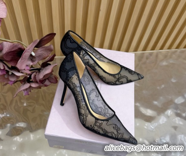 Buy Discount Jimmy Choo Romy Pumps 8.5cm in Lace Mesh Black 1210092