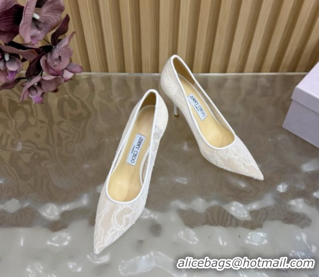 Classic Hot Jimmy Choo Romy Pumps 8.5cm in Lace Mesh Apricot 1210094
