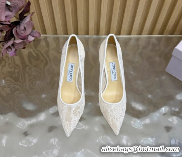 Classic Hot Jimmy Choo Romy Pumps 8.5cm in Lace Mesh Apricot 1210094