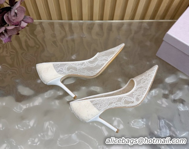 Classic Hot Jimmy Choo Romy Pumps 8.5cm in Lace Mesh Apricot 1210094
