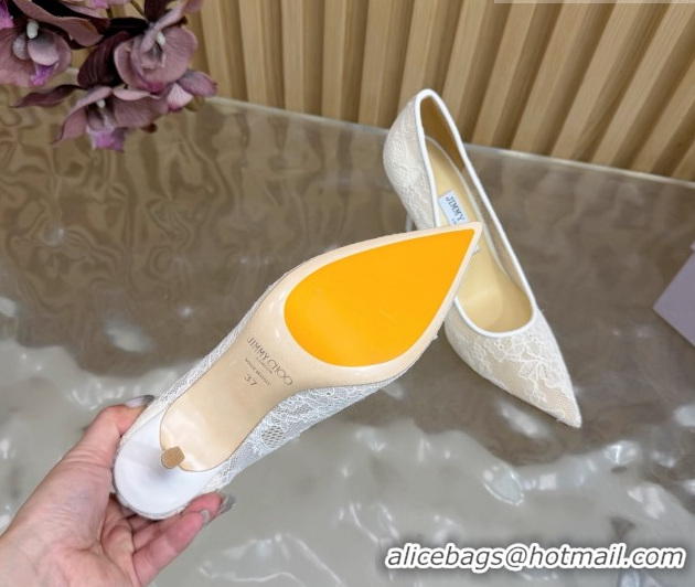 Classic Hot Jimmy Choo Romy Pumps 8.5cm in Lace Mesh Apricot 1210094