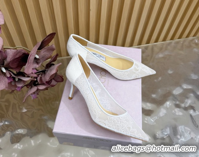 Good Quality Jimmy Choo Romy Pumps 6.5cm in Lace Mesh White 1210097