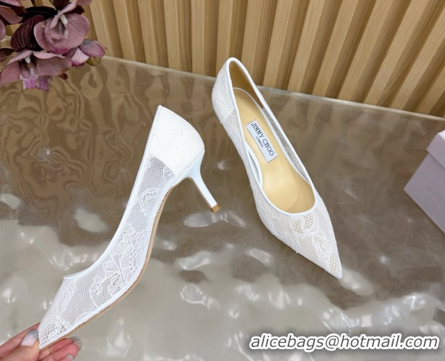 Good Quality Jimmy Choo Romy Pumps 6.5cm in Lace Mesh White 1210097