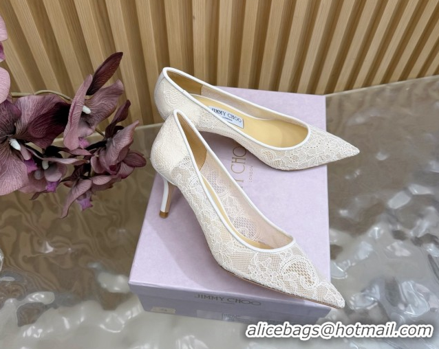Purchase Jimmy Choo Romy Pumps 6.5cm in Lace Mesh Apricot 1210098