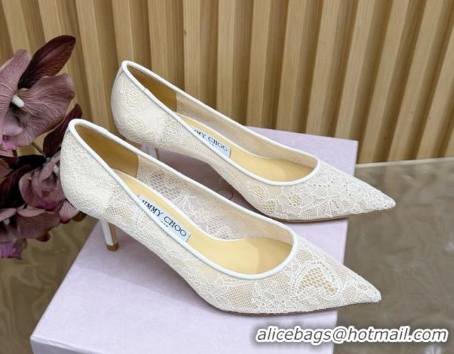 Purchase Jimmy Choo Romy Pumps 6.5cm in Lace Mesh Apricot 1210098