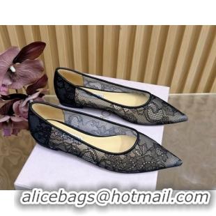 Best Grade Jimmy Choo Romy Ballerinas Flat in Lace Mesh Black 1210100