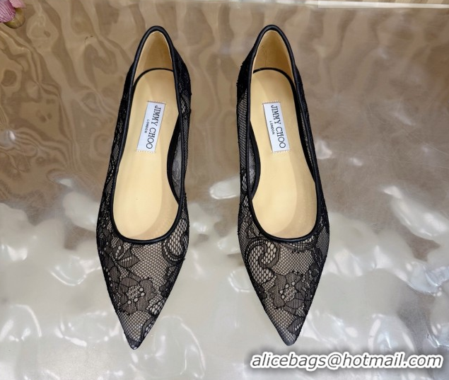 Best Grade Jimmy Choo Romy Ballerinas Flat in Lace Mesh Black 1210100