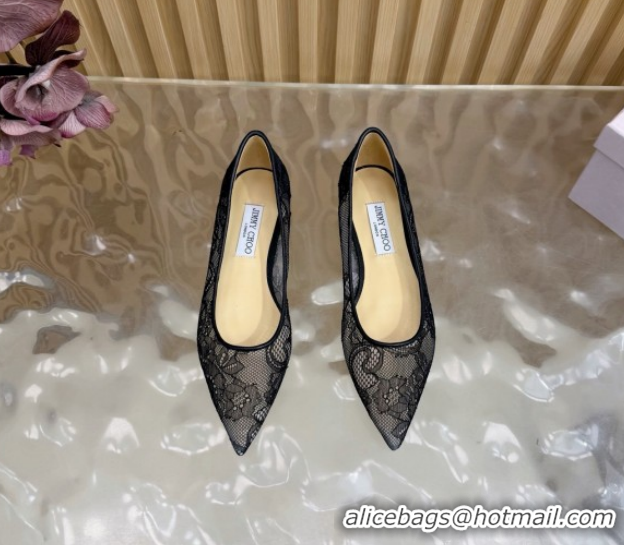 Best Grade Jimmy Choo Romy Ballerinas Flat in Lace Mesh Black 1210100