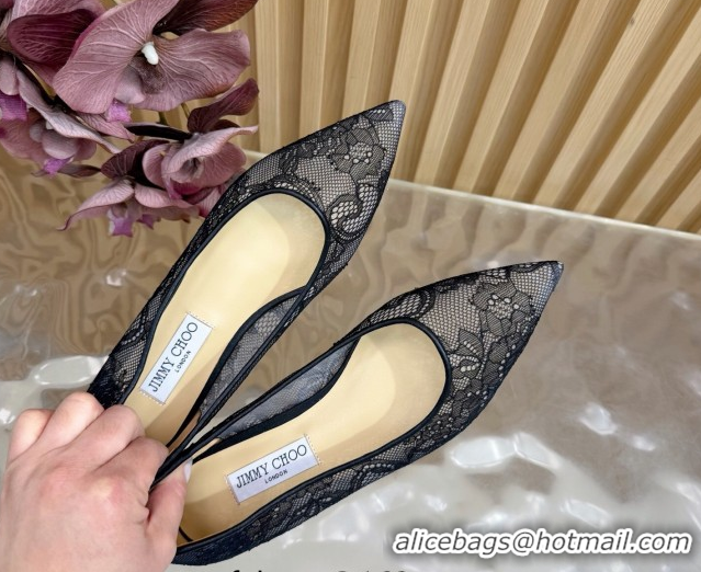 Best Grade Jimmy Choo Romy Ballerinas Flat in Lace Mesh Black 1210100