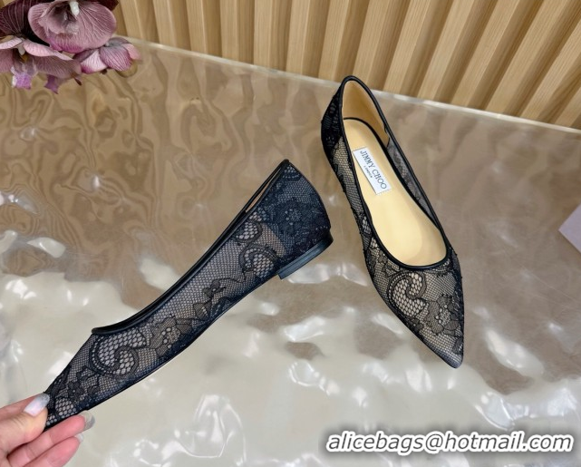Best Grade Jimmy Choo Romy Ballerinas Flat in Lace Mesh Black 1210100