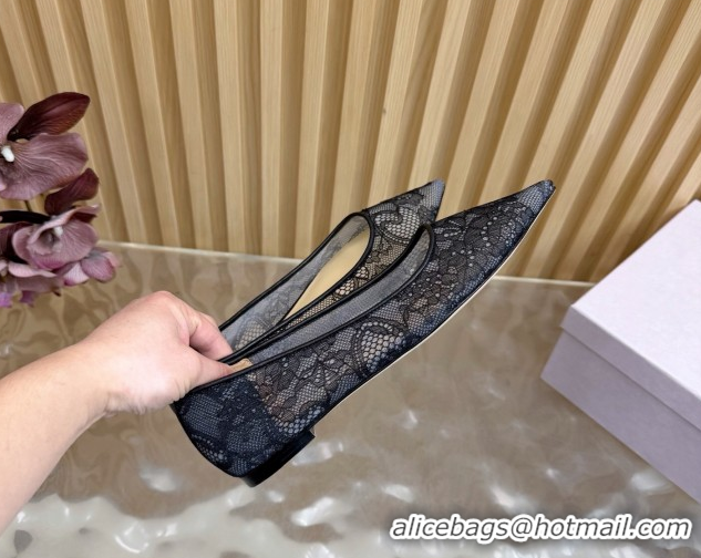 Best Grade Jimmy Choo Romy Ballerinas Flat in Lace Mesh Black 1210100
