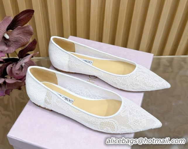 Good Quality Jimmy Choo Romy Ballerinas Flat in Lace Mesh White 1210101
