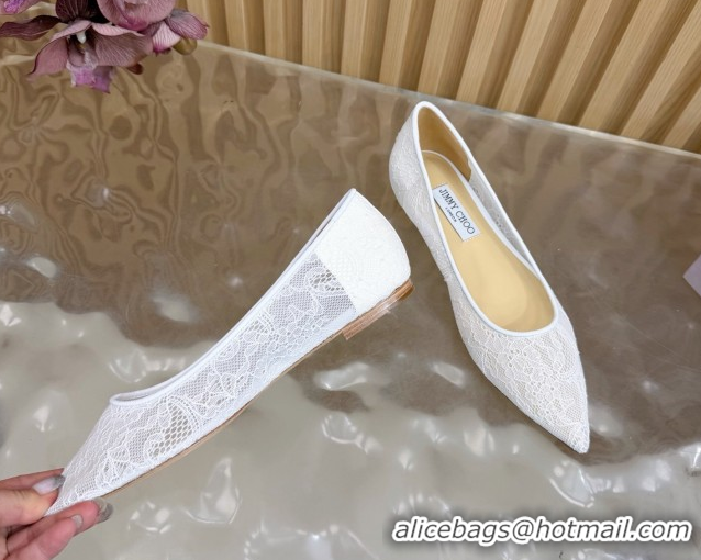 Good Quality Jimmy Choo Romy Ballerinas Flat in Lace Mesh White 1210101