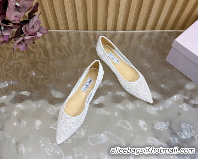 Good Quality Jimmy Choo Romy Ballerinas Flat in Lace Mesh White 1210101