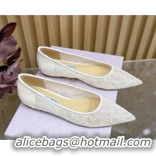 Luxurious Jimmy Choo Romy Ballerinas Flat in Lace Mesh Apricot 1210102