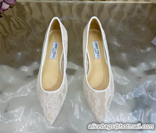 Luxurious Jimmy Choo Romy Ballerinas Flat in Lace Mesh Apricot 1210102