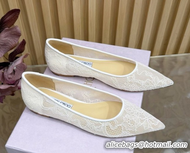 Luxurious Jimmy Choo Romy Ballerinas Flat in Lace Mesh Apricot 1210102