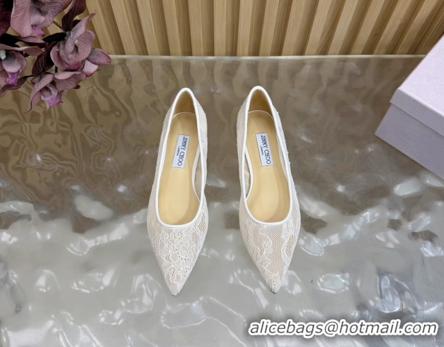 Luxurious Jimmy Choo Romy Ballerinas Flat in Lace Mesh Apricot 1210102