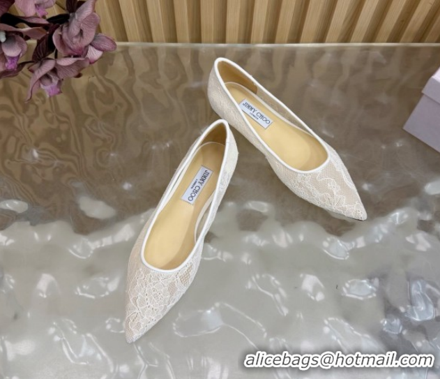 Luxurious Jimmy Choo Romy Ballerinas Flat in Lace Mesh Apricot 1210102