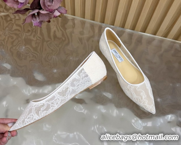 Luxurious Jimmy Choo Romy Ballerinas Flat in Lace Mesh Apricot 1210102