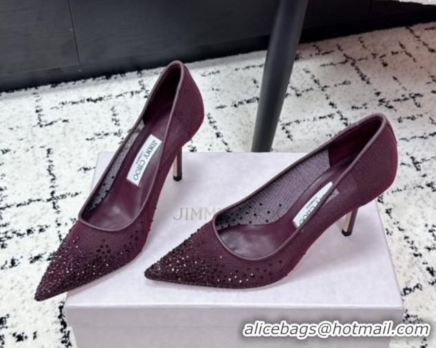 Pretty Style Jimmy Choo Love Pumps 8.5cm in Mesh and Strass Deep Merlot Red +1210103