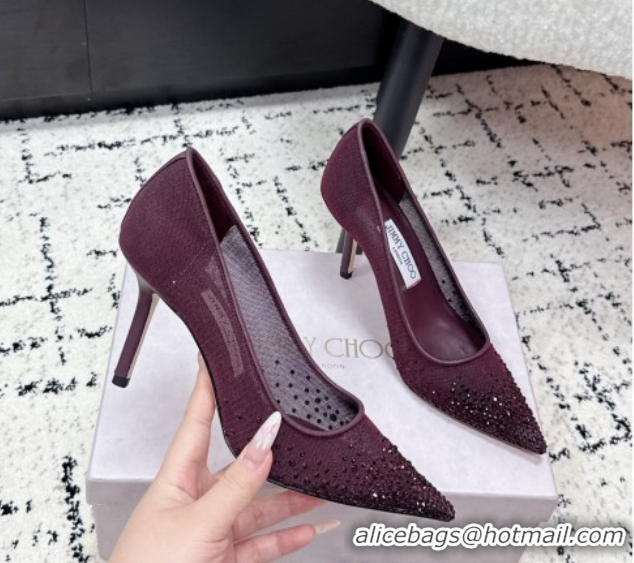Pretty Style Jimmy Choo Love Pumps 8.5cm in Mesh and Strass Deep Merlot Red +1210103