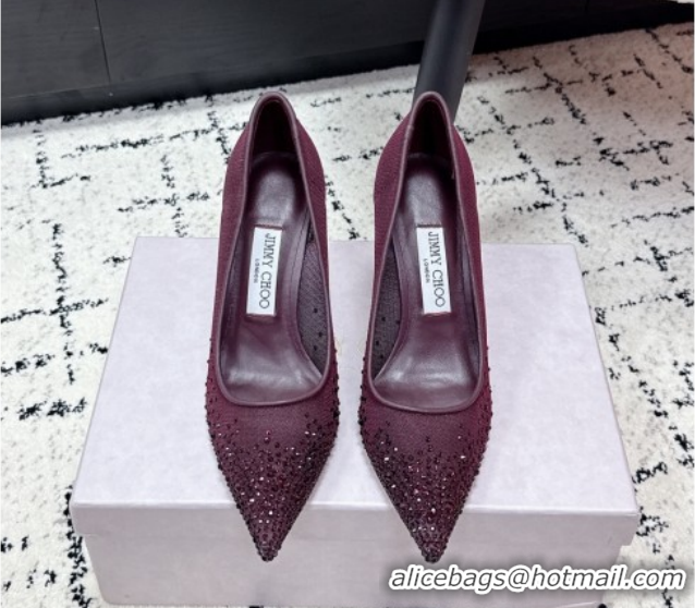 Pretty Style Jimmy Choo Love Pumps 8.5cm in Mesh and Strass Deep Merlot Red +1210103