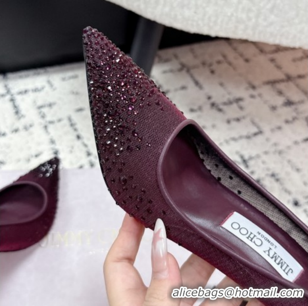 Pretty Style Jimmy Choo Love Pumps 8.5cm in Mesh and Strass Deep Merlot Red +1210103