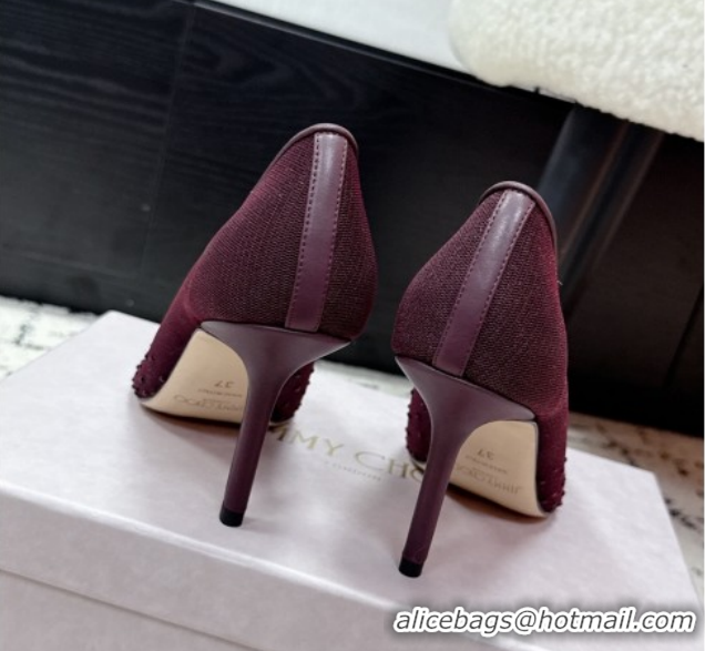Pretty Style Jimmy Choo Love Pumps 8.5cm in Mesh and Strass Deep Merlot Red +1210103