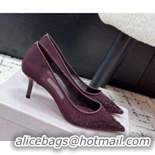 Good Looking Jimmy Choo Love Pumps 6.5cm in Mesh and Strass Deep Merlot Red 1210104