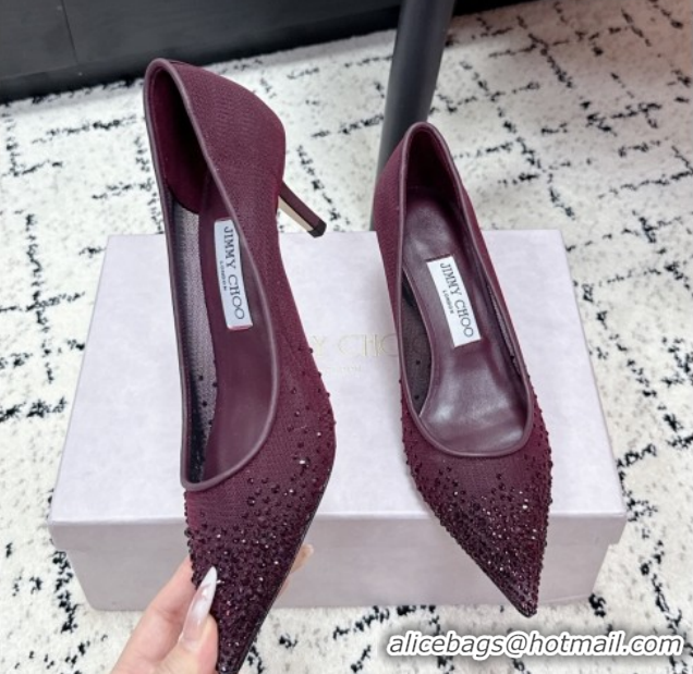 Good Looking Jimmy Choo Love Pumps 6.5cm in Mesh and Strass Deep Merlot Red 1210104