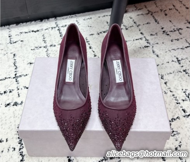 Good Looking Jimmy Choo Love Pumps 6.5cm in Mesh and Strass Deep Merlot Red 1210104