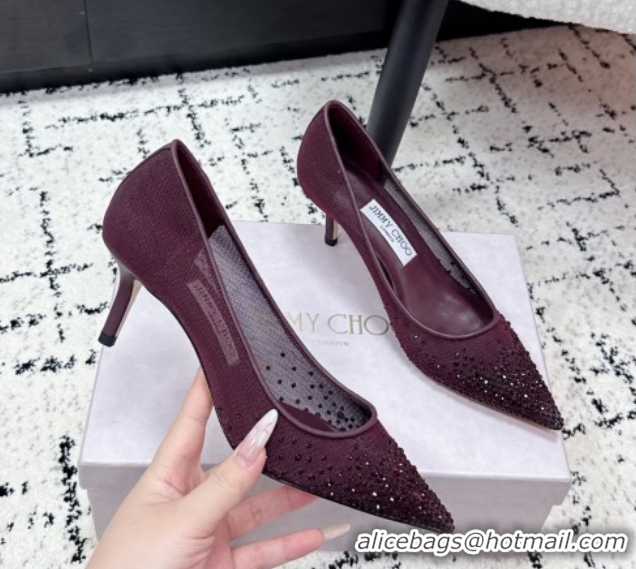 Good Looking Jimmy Choo Love Pumps 6.5cm in Mesh and Strass Deep Merlot Red 1210104