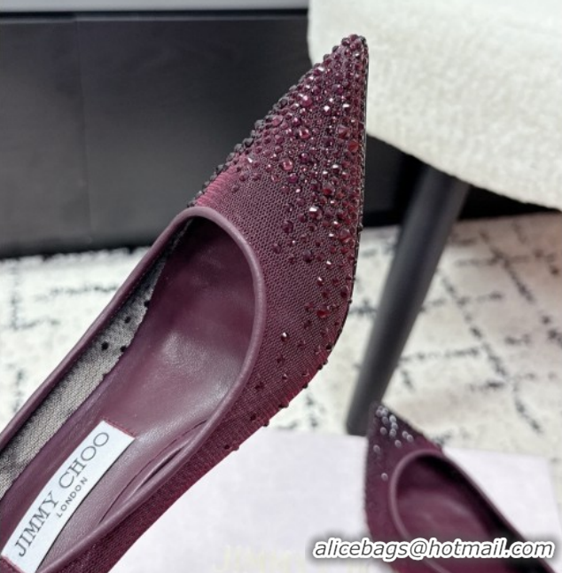 Good Looking Jimmy Choo Love Pumps 6.5cm in Mesh and Strass Deep Merlot Red 1210104