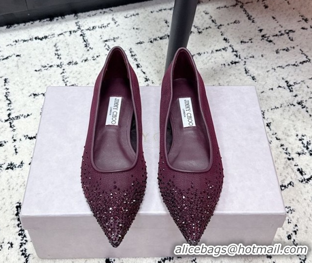 Unique Style Jimmy Choo Love Ballerinas Flat in Mesh and Strass Deep Merlot Red 1210105