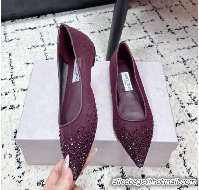 Unique Style Jimmy Choo Love Ballerinas Flat in Mesh and Strass Deep Merlot Red 1210105